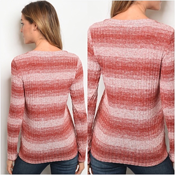 Ribbed LaceUp Ombré Striped Sweater Top SML - Picture 4 of 6